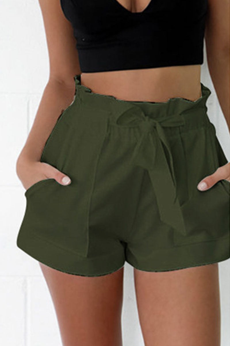 Short décontracté en lin pour femme avec ceinture ajustable