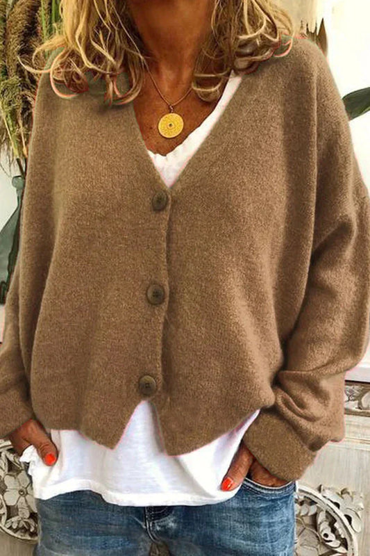 Gilet en laine brun femme boutons élégants - LuxeStyle