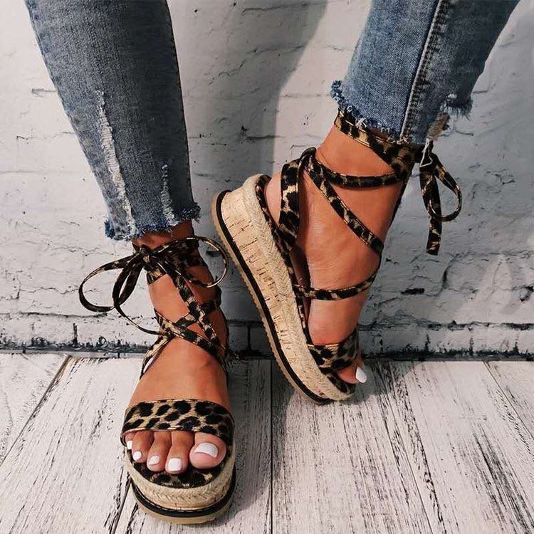 Sandales Femmes Été Confort avec Plateforme et Lacets