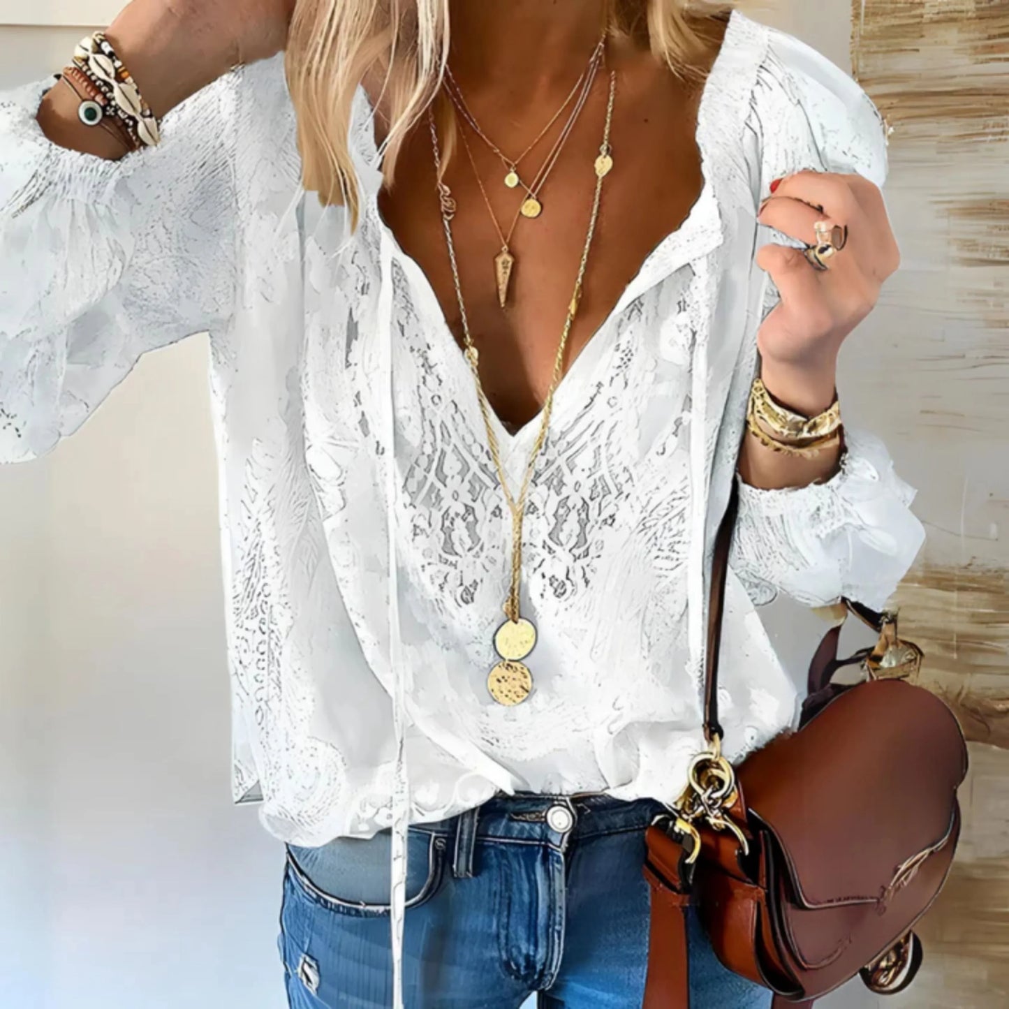 Blouse Féminine Rétro Manches Courtes ❌ non, 
Blouse Élégante Manches Longues pour Femmes