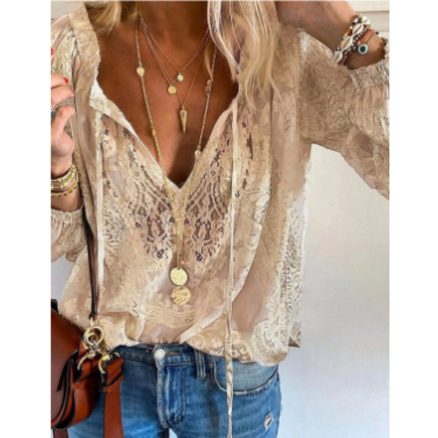 Blouse Féminine Rétro Manches Courtes ❌ non, 
Blouse Élégante Manches Longues pour Femmes