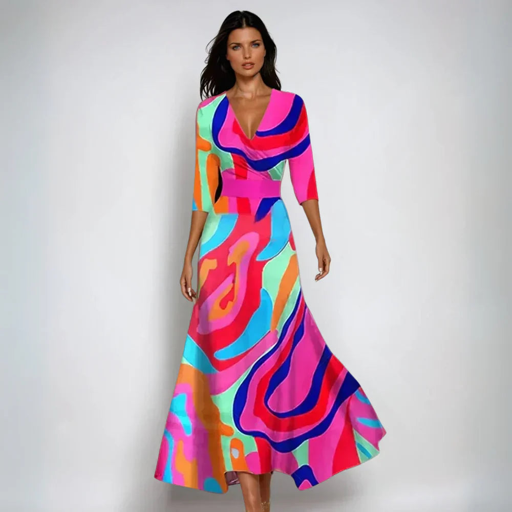 Robe Été Fleurs Colorées Manches Courtes Femme
