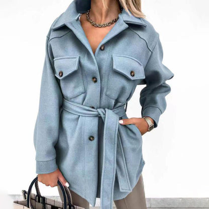 Veste décontractée mi-longue avec ceinture ajustable