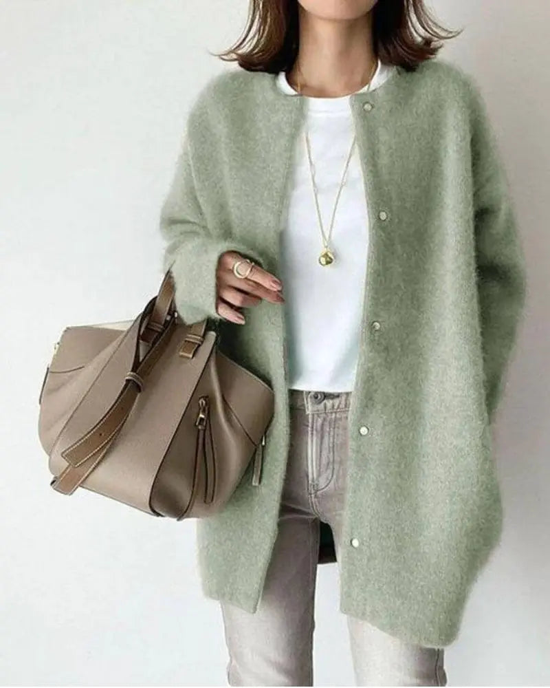 Cardigan Tricoté Sans Col Décontracté Pour Femmes | Hiver