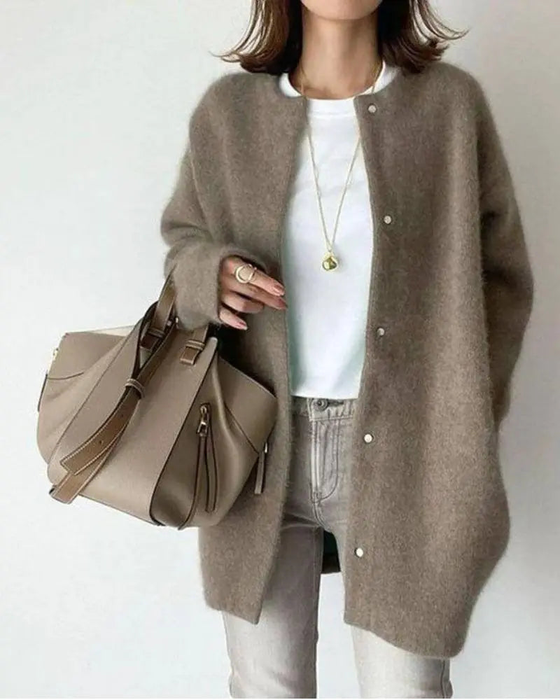 Cardigan Tricoté Sans Col Décontracté Pour Femmes | Hiver