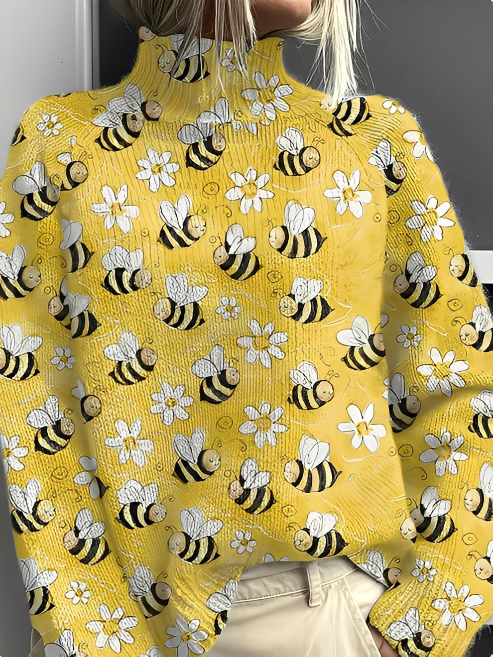 Pull Col Roulé Élégant Femme Hiver