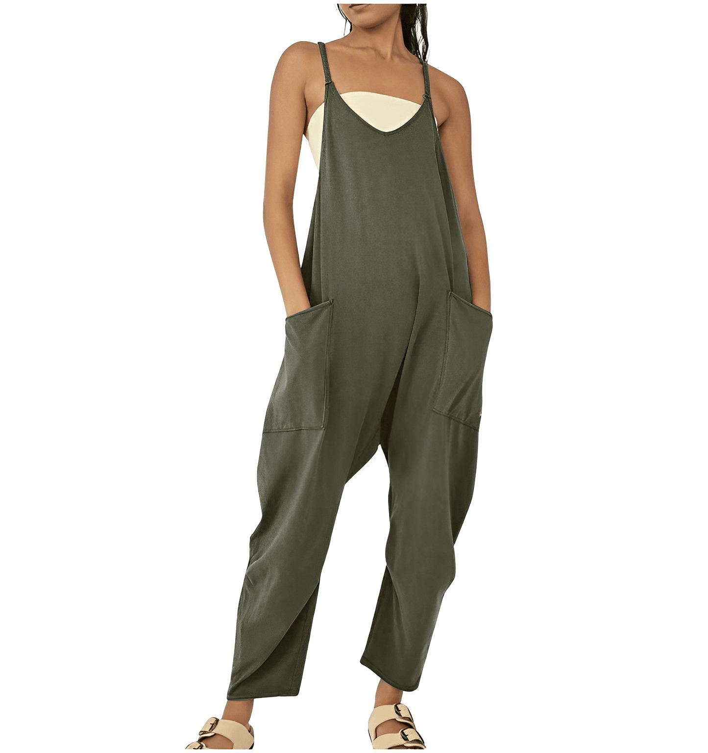 Combinaison Élégante Femme Olive Poches Generouses