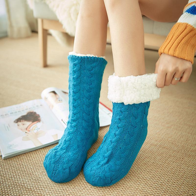 Chaussettes Gris Chauffantes avec Doublure Peluche