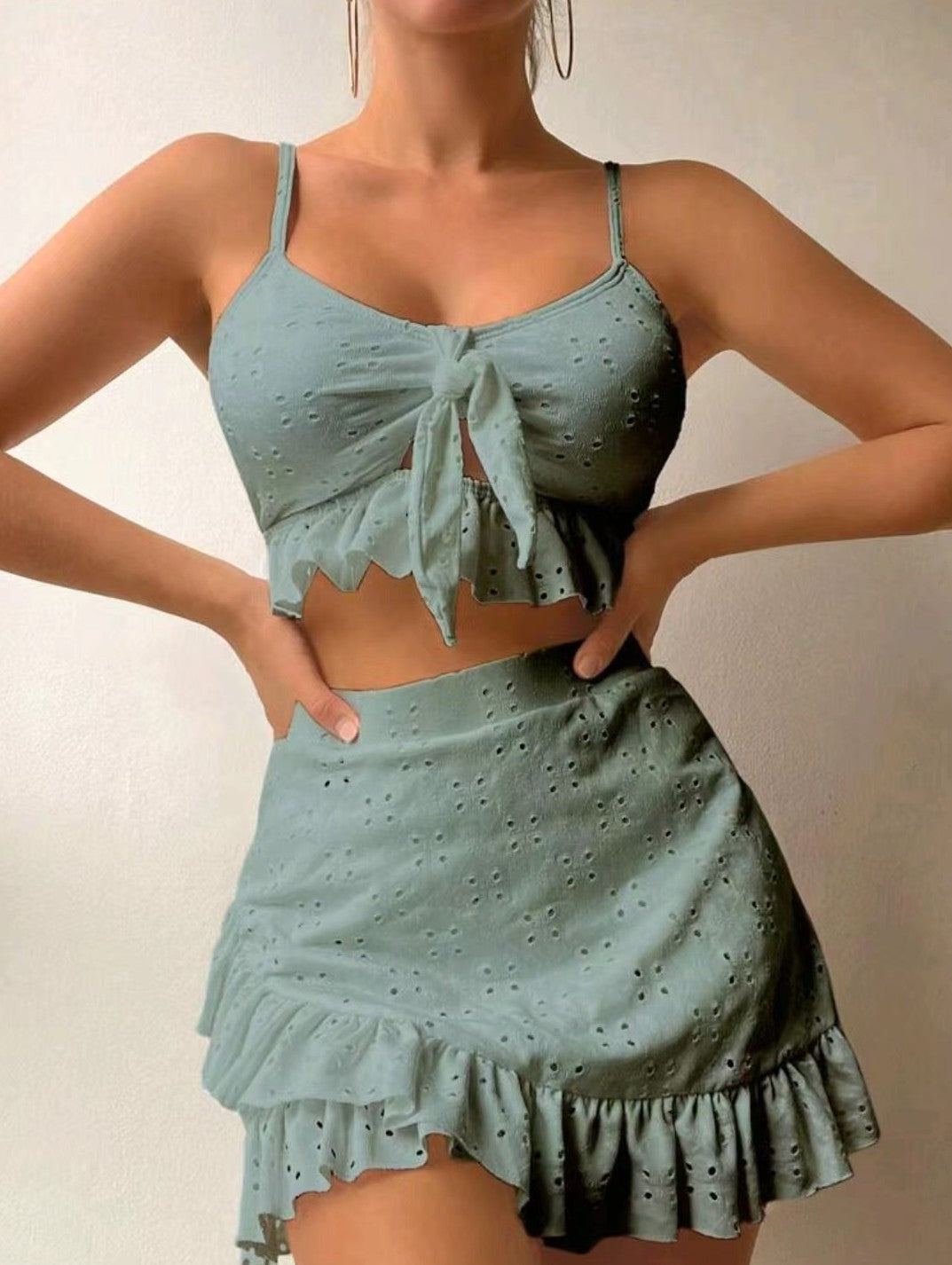 Maillot de Bain Élégant 3 Pièces pour Femme - Bikini Fashion avec Dentelle et Haut de Bain