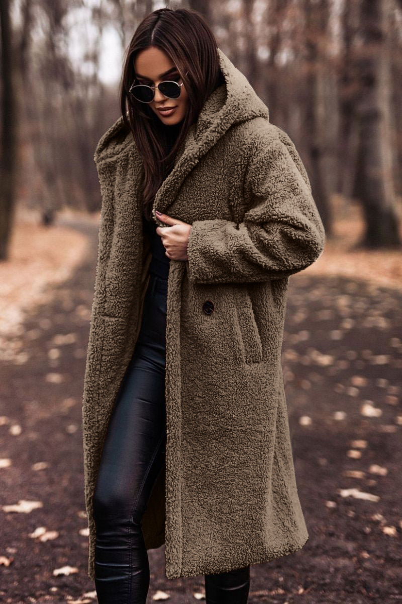 Manteau femme hiver faux cuir marron avec capuchon