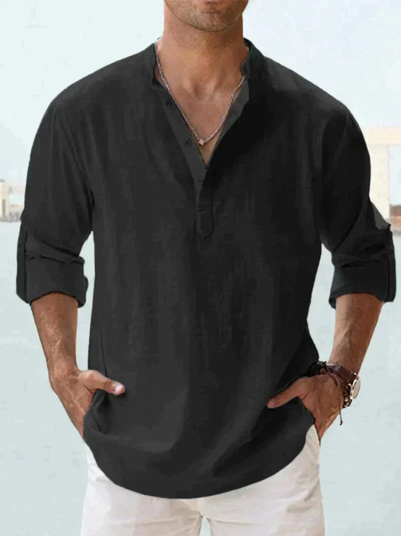 Chemise Homme Lin Élégant Rose Manches Longues