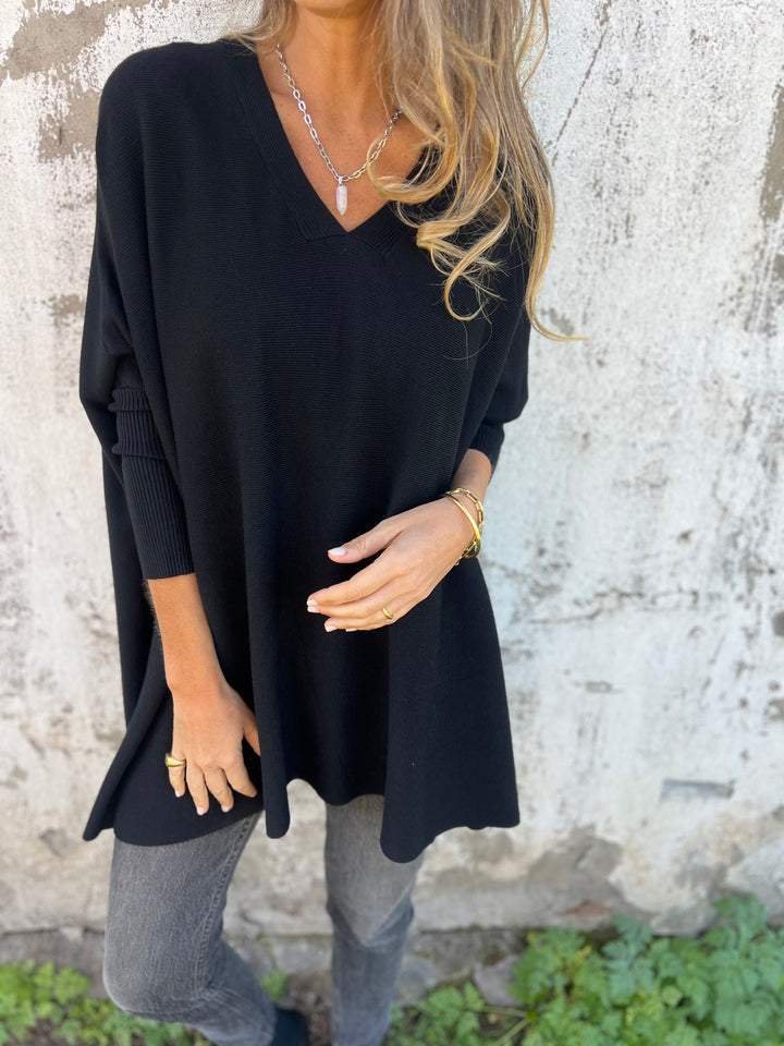 Pull femme noir classique longues manches - LuxeStyle