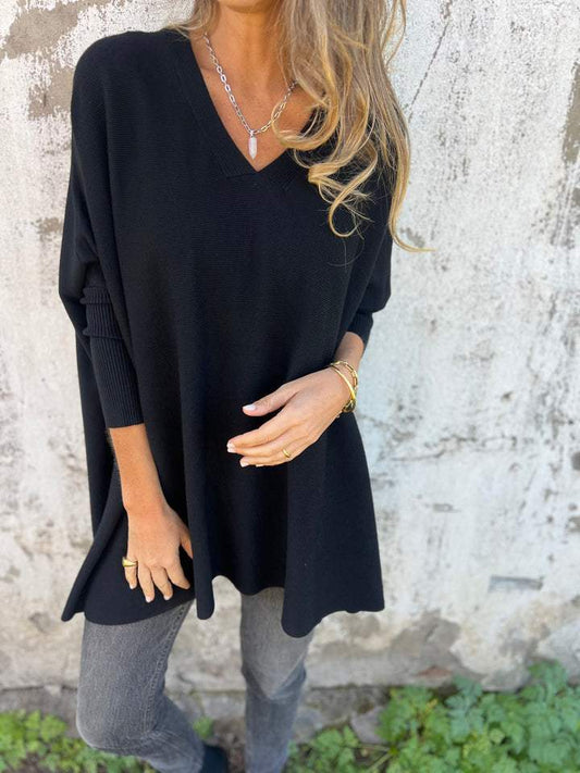Pull femme noir classique longues manches - LuxeStyle