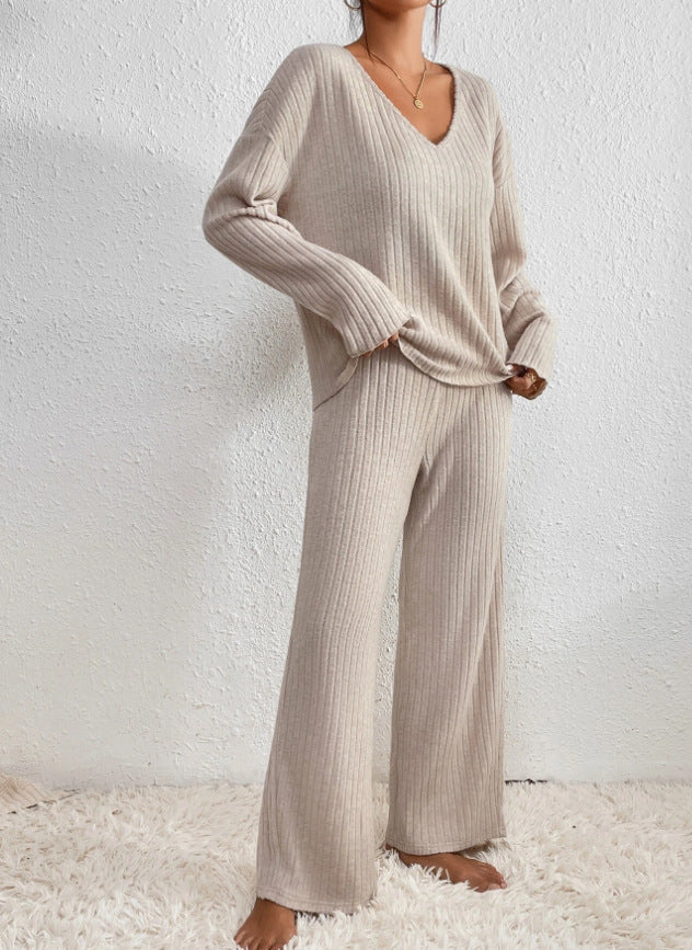 Pyjama Femme Douillet en Maille – Ensemble Confortable Col V