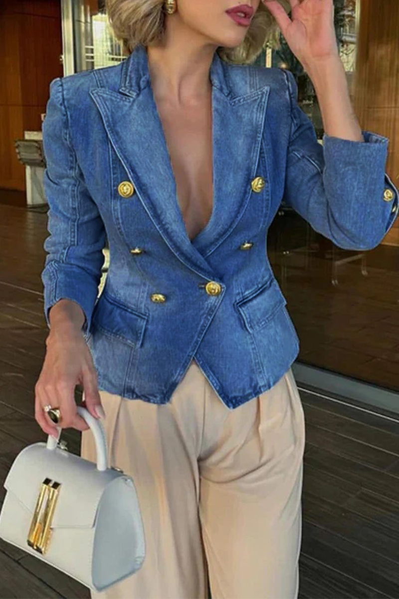 Veste Décontractée à Col Boutonné Vintage