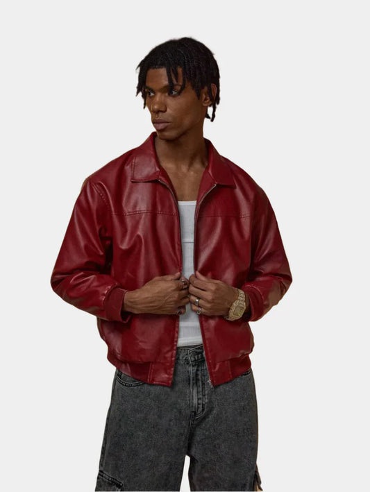 Veste Cuir Rouge Homme Élégante à Fermeture Éclair - LuxeStyle