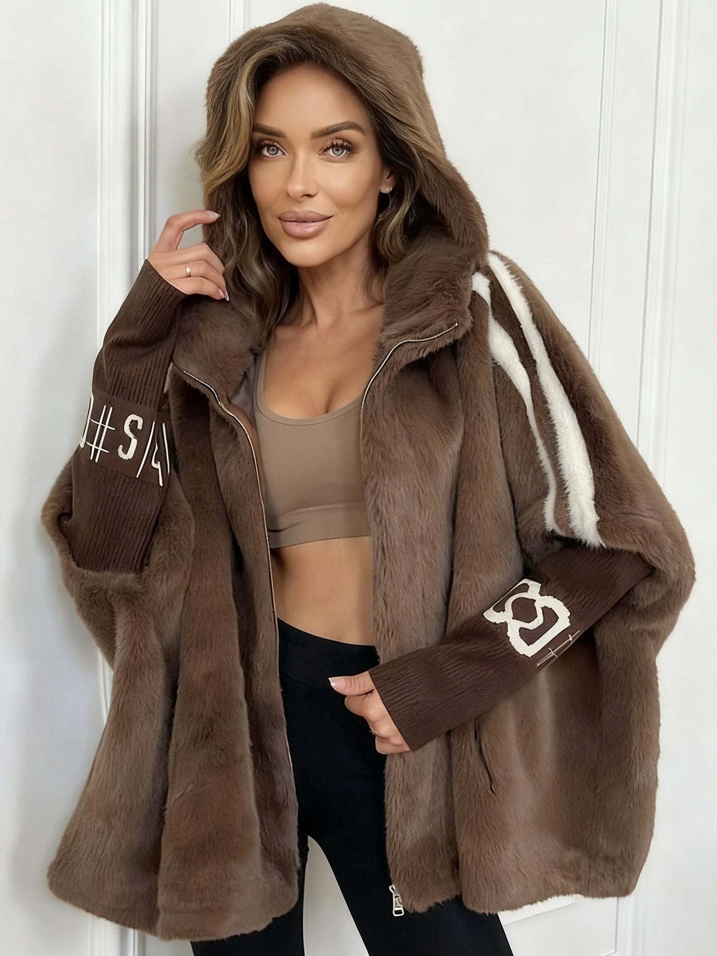 Manteau Femme Élégant à Rayures avec Capuche et Fermeture Éclair - LuxeStyle