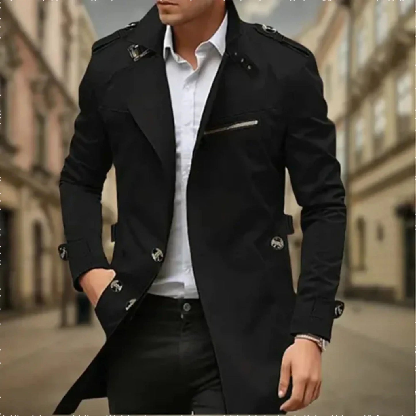 Manteau Homme Élégant - Trench Coat Imperméable Chic à Fermeture Double