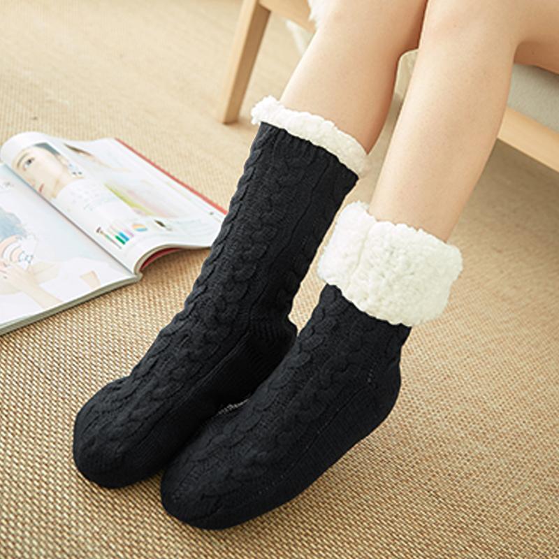 Chaussettes Gris Chauffantes avec Doublure Peluche