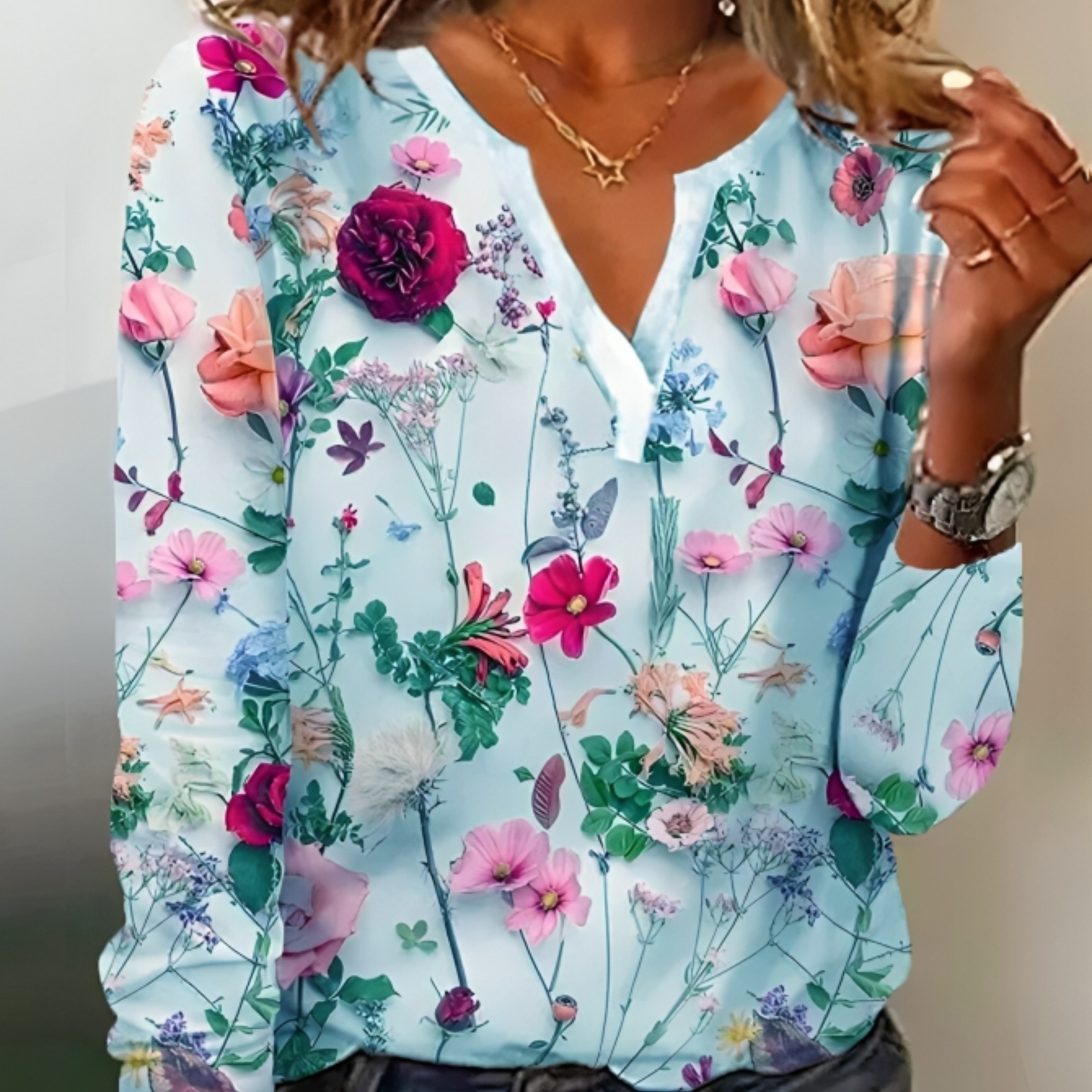 Blouse Élégante Femme Imprimé Floral Col Rond