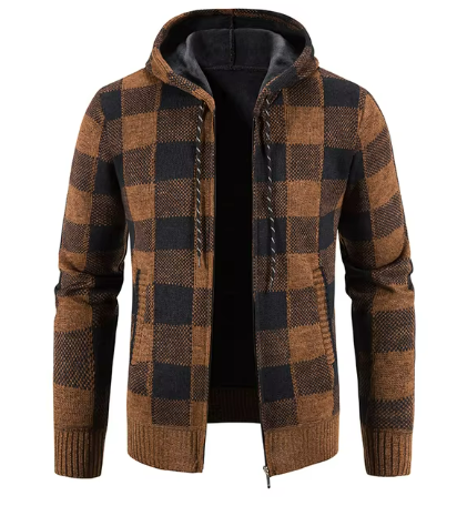 Veste à Carreaux Homme Hiver – Doudoune à Capuche Chaude & Confortable