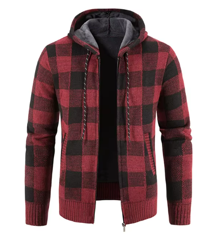 Veste à Carreaux Homme Hiver – Doudoune à Capuche Chaude & Confortable