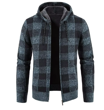 Veste à Carreaux Homme Hiver – Doudoune à Capuche Chaude & Confortable