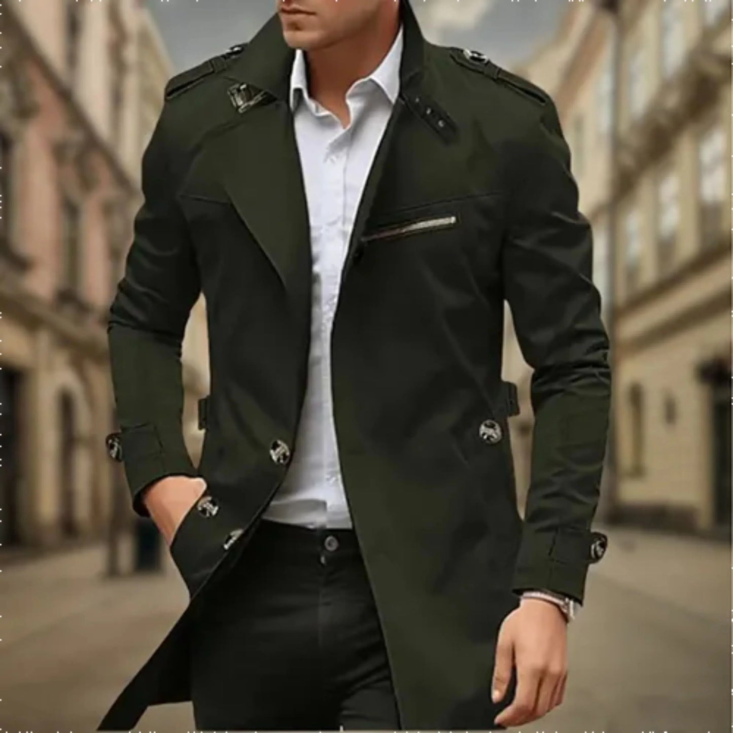 Manteau Homme Élégant - Trench Coat Imperméable Chic à Fermeture Double