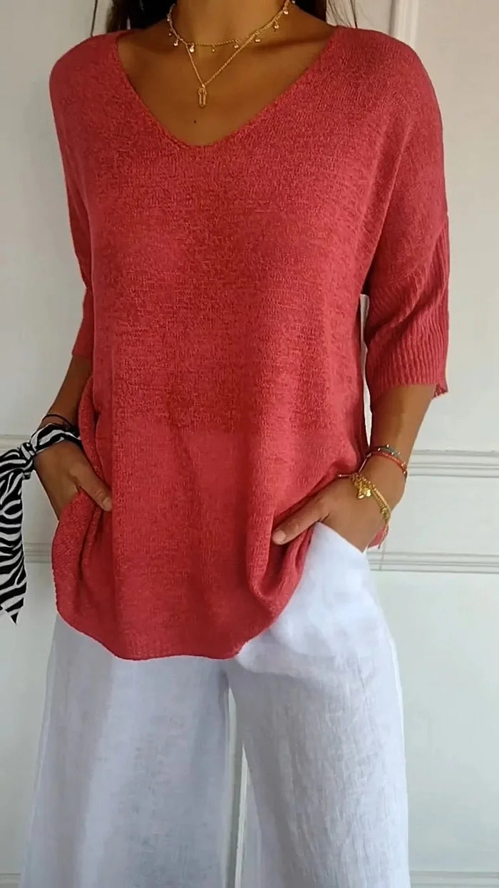 Pull Femme Rose Manches Courtes Élégant - LuxeStyle