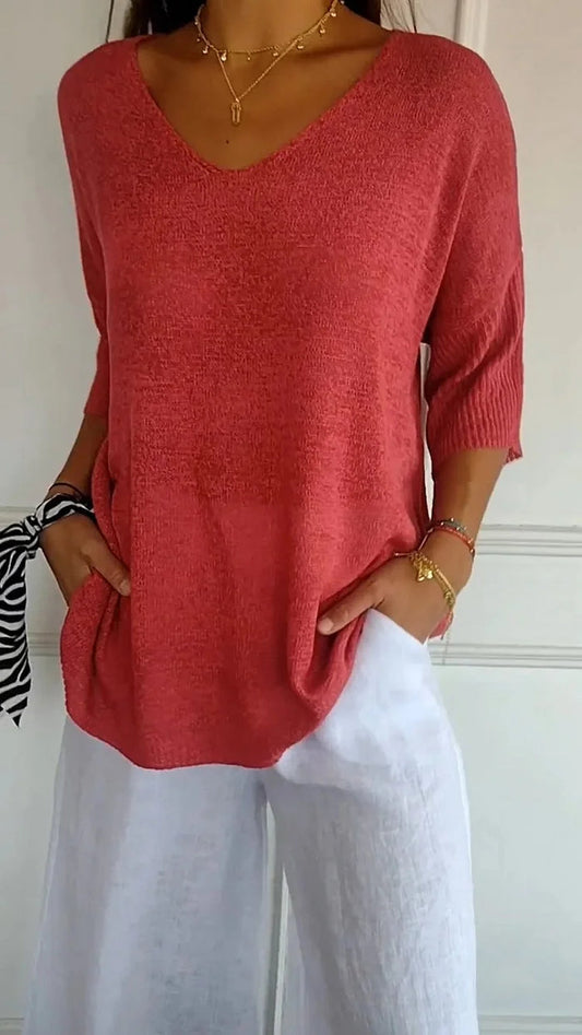 Pull Femme Rose Manches Courtes Élégant - LuxeStyle