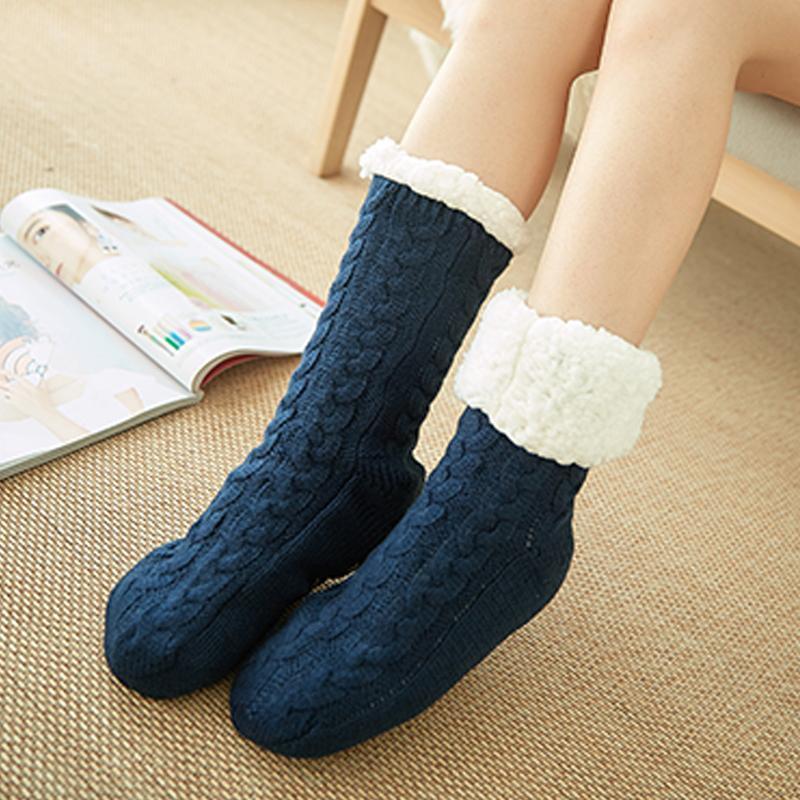 Chaussettes Gris Chauffantes avec Doublure Peluche