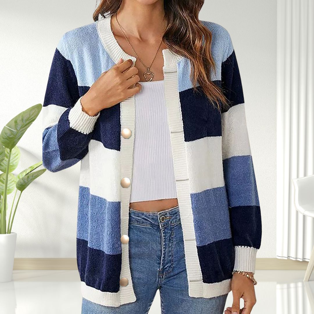 Veste Cardigan Rayée à Boutons Élégante - BlxckFR