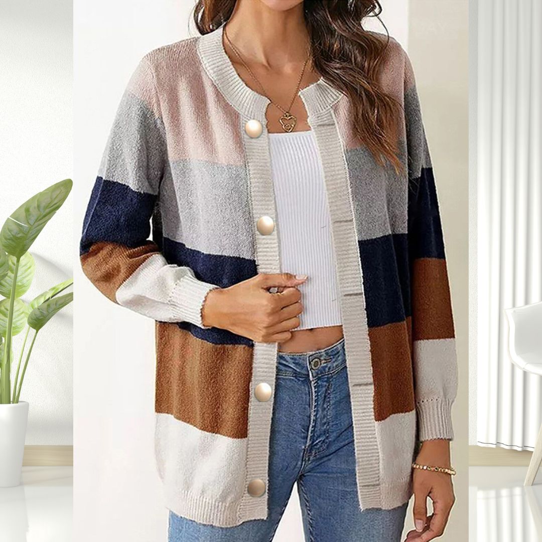 Veste Cardigan Rayée à Boutons Élégante