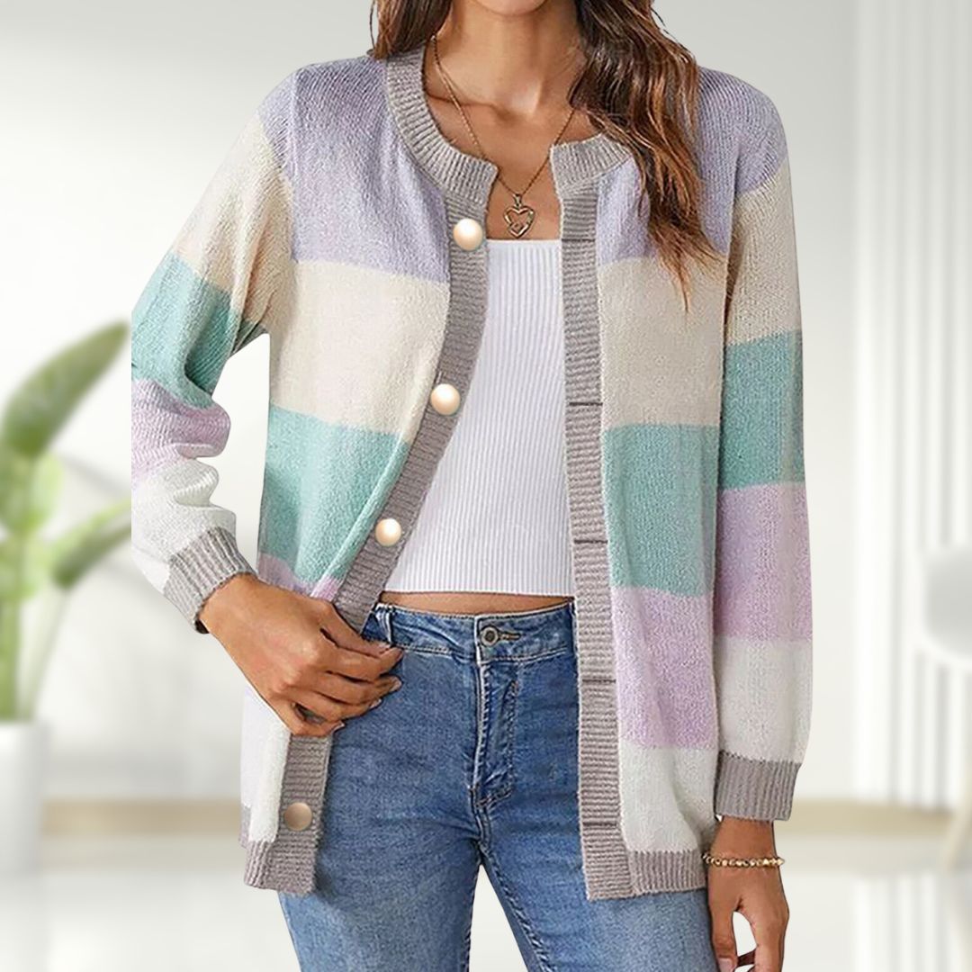 Veste Cardigan Rayée à Boutons Élégante
