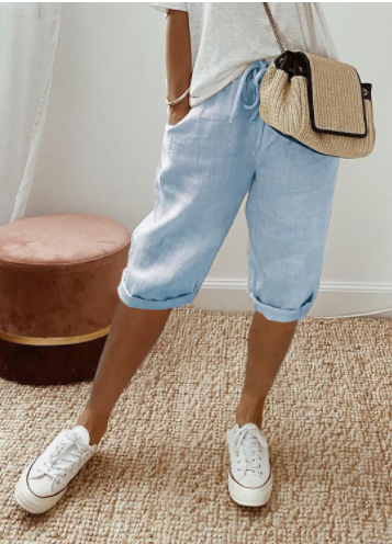 Short Décontracté Beige Femme avec Poches
