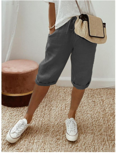 Short Décontracté Beige Femme avec Poches
