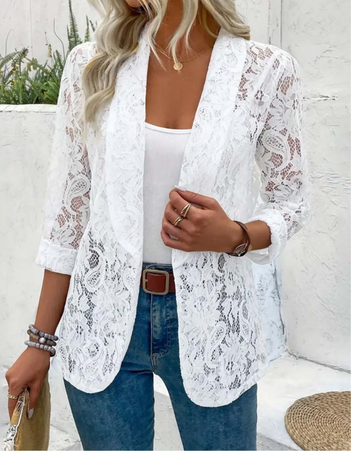 Gilet Élégant Long Femme Blanc Noir - luxestyle