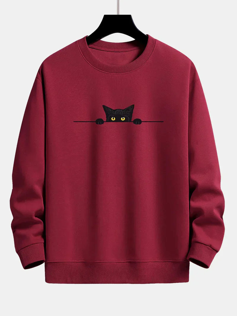 Sweat à Capuche Décontracté Chat Noir pour Homme