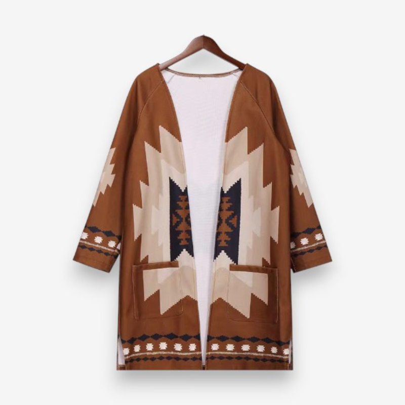 Veste Oversize Élégante à Manches Longues Imprimé Tribal