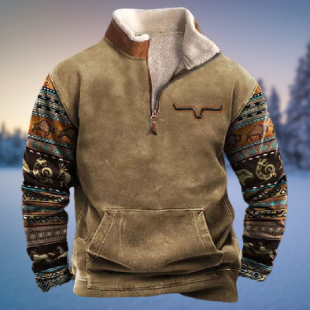 Sweat à capuche col zippe style tribale homme