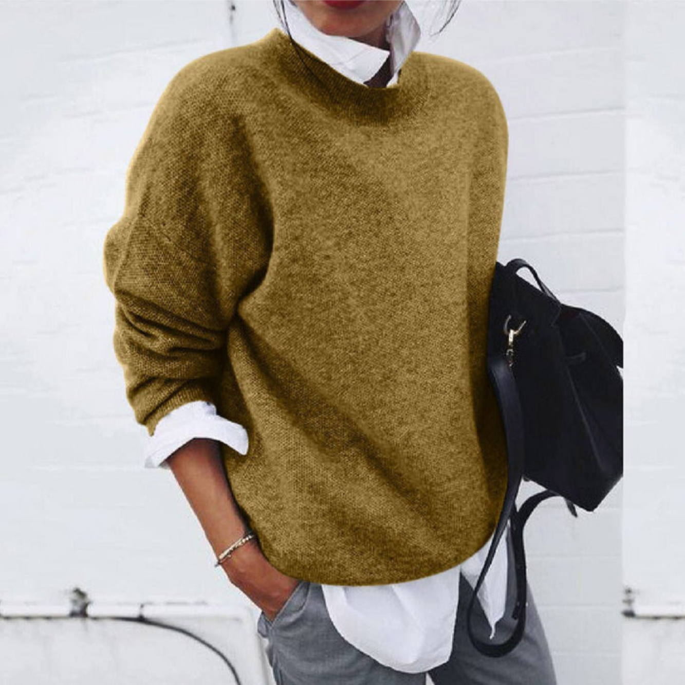 Pull Femme Hiver Douillet Col Rond Brun - LuxeStyle
