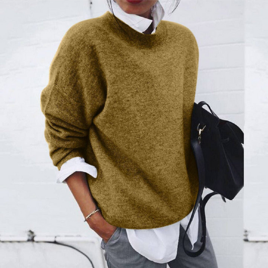 Pull Femme Hiver Douillet Col Rond Brun - LuxeStyle