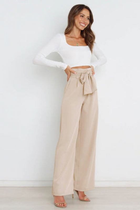 Pantalon Lin Élégant Pour Femme Taille Longue - luxestyle
