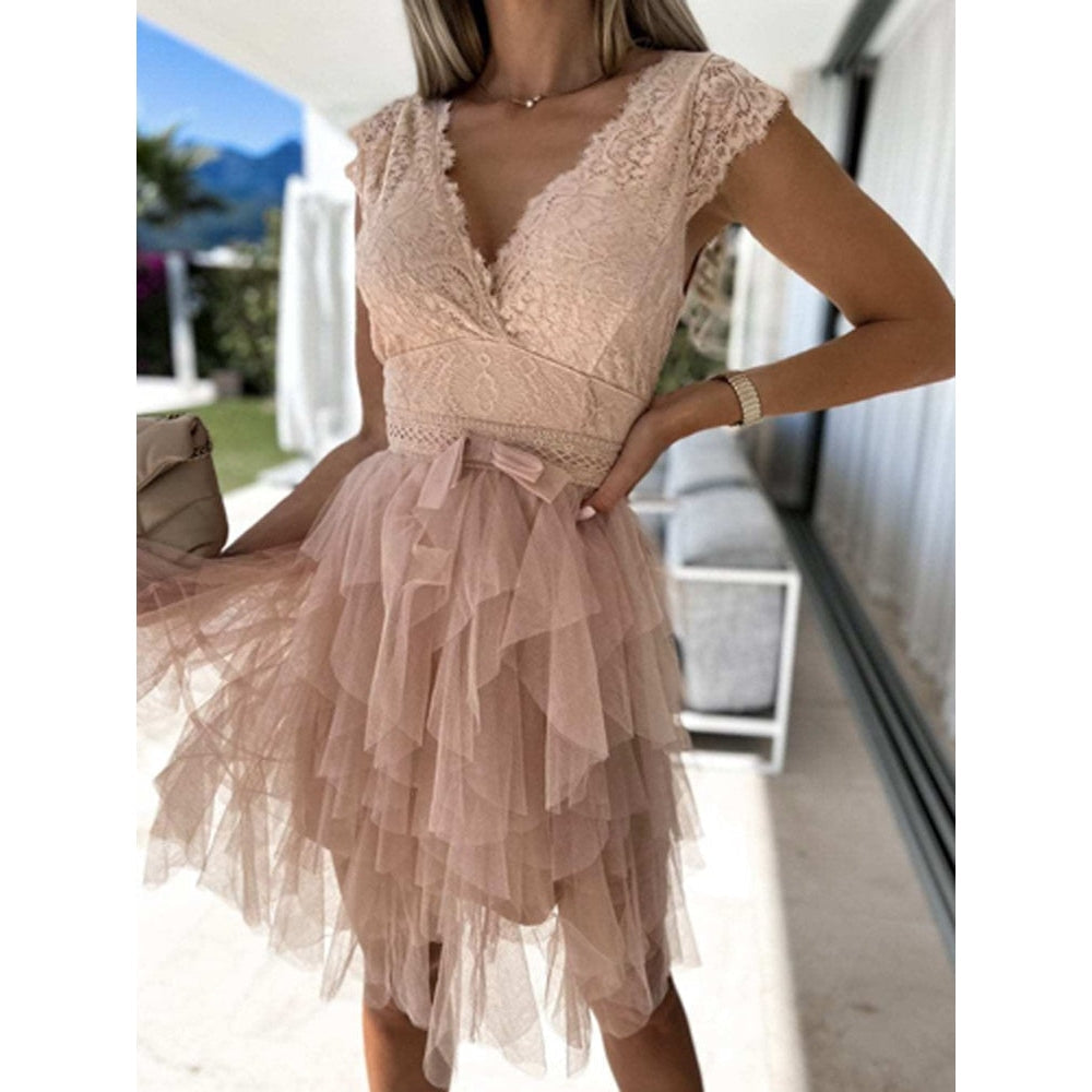 Robe Femmes Élégante Sans Manches Col V