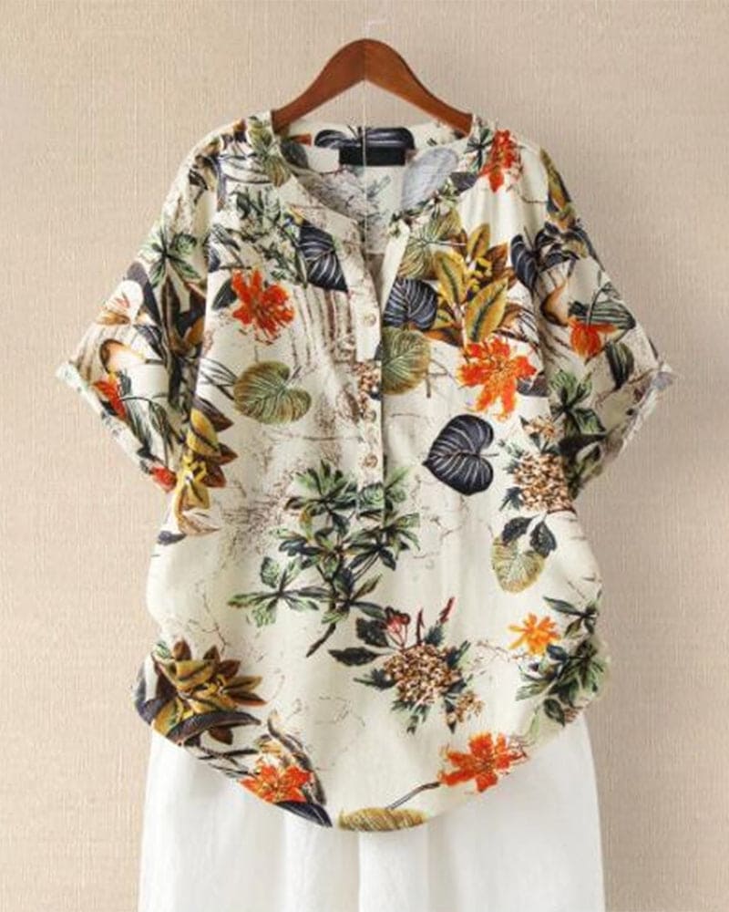 T-Shirt Élégant Floral - Chemisier Décontracté Femme en Coton - LuxeStyle