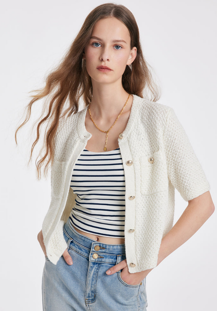 Veste femme légère à manches courtes blanc pur - LuxeStyle
