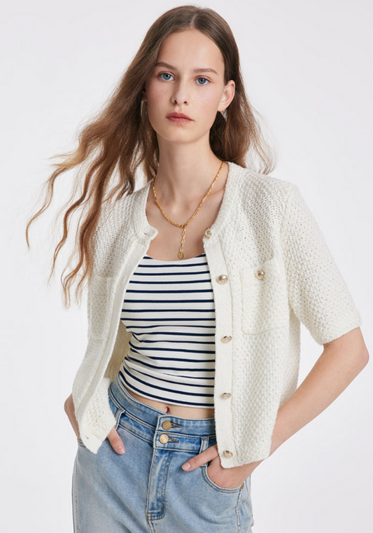 Veste femme légère à manches courtes blanc pur - LuxeStyle