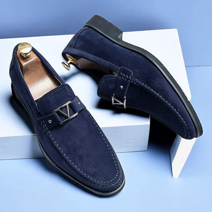 Mocassins Homme Cuir Bleu Foncé avec Fermeture Élégante