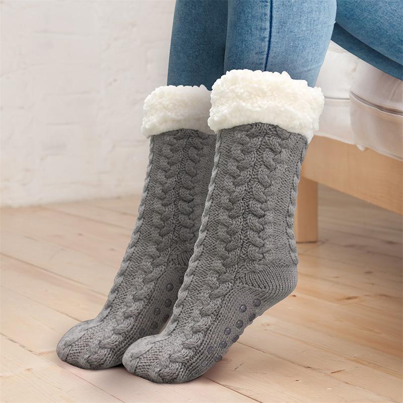 Chaussettes Gris Chauffantes avec Doublure Peluche - LuxeStyle