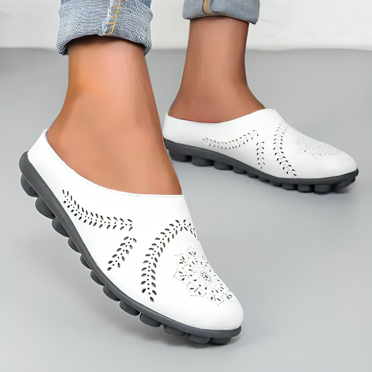 Mocassins Femmes Plates à Bout Rond et Cuir Lisse